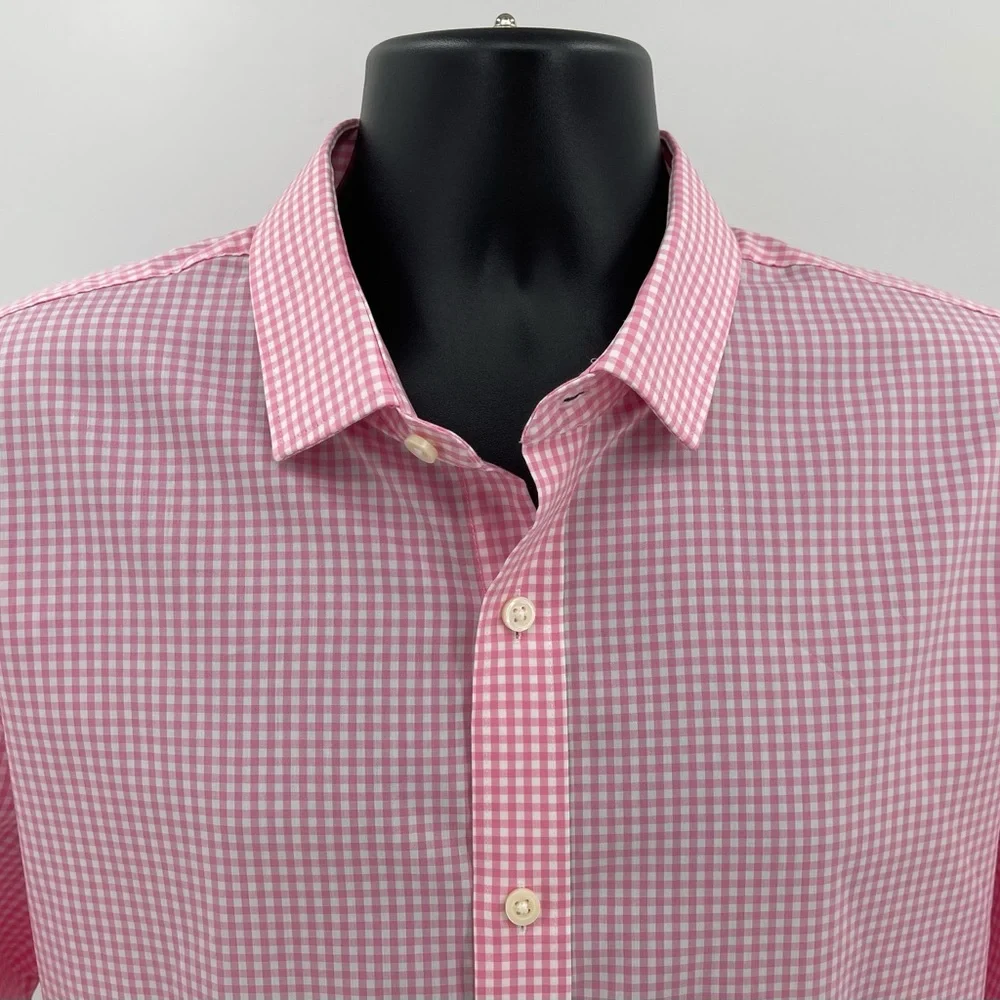 J Crew Pink & White Gingham Slim Performance‎ L/S Dress Shirt AS989 Men’s XL NWT